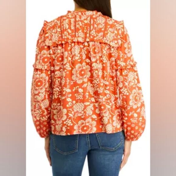 Wonderly Orange and White Ruffled Tie Front Cotton Blouse Top Size XL NWT - Picture 16 of 16